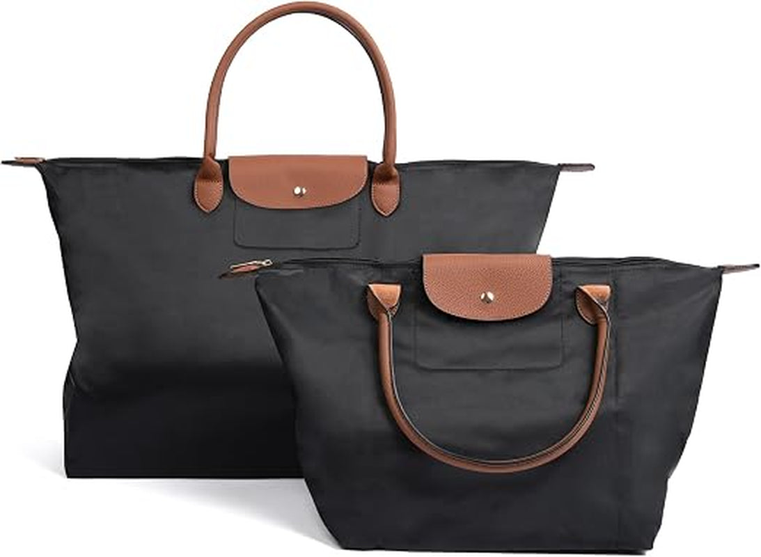 Tote Bags | 2-Pack | Travel | Work | Gym | Foldable | Water-Resistant | 2 Sizes | Lightweight Nylon | Fashionable