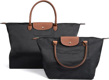 Tote Bags | 2-Pack | Travel | Work | Gym | Foldable | Water-Resistant | 2 Sizes | Lightweight Nylon | Fashionable