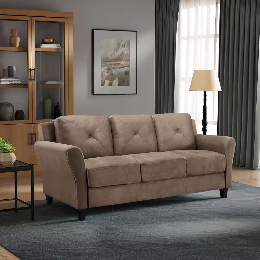 Harvard 78.7 In. round Arm Polyester Rectangle 3-Seater Sofa in Brown