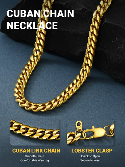 14K Gold Plated Cuban Chain for Men Curb Necklace 10Mm Thick Birthday Valentines Father Day Jewelry Gifts for Husband Dad 14 Inch