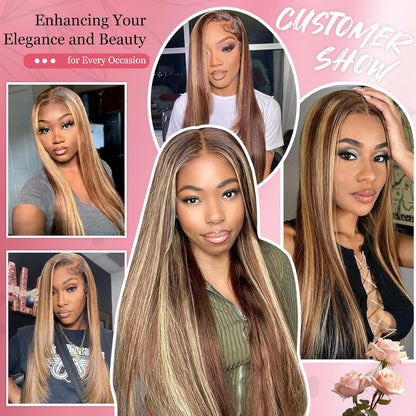 13X6 Ombre Lace Front Wig Human Hair Highlight Straight Wig 30 Inch