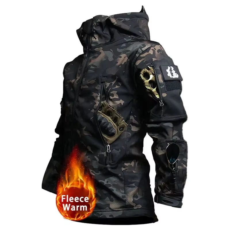 NEW Camo Fleece Warm Sets Winter Soft Shell Tactical Jacket Cargo Pant Outdoor Multi-Pocket Waterproof Hunting Suit