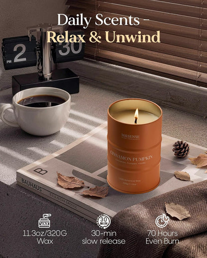 Cinnamon Pumpkin Scented Fall Candles, 11.3Oz,Natural Soy Wax