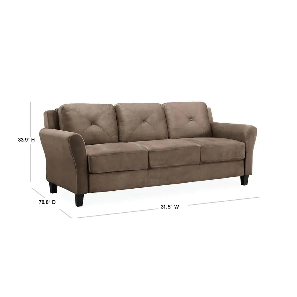 Harvard 78.7 In. round Arm Polyester Rectangle 3-Seater Sofa in Brown