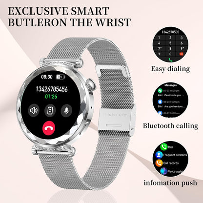 Smart Watch for Women, Fitness Tracker for Android/Ios, 1.19" AMOLED Screen Smartwatches with Female Cycle, Heart Rate, Sleep Monitor, Activity Tracking (2 Watch Bands) (Silver)