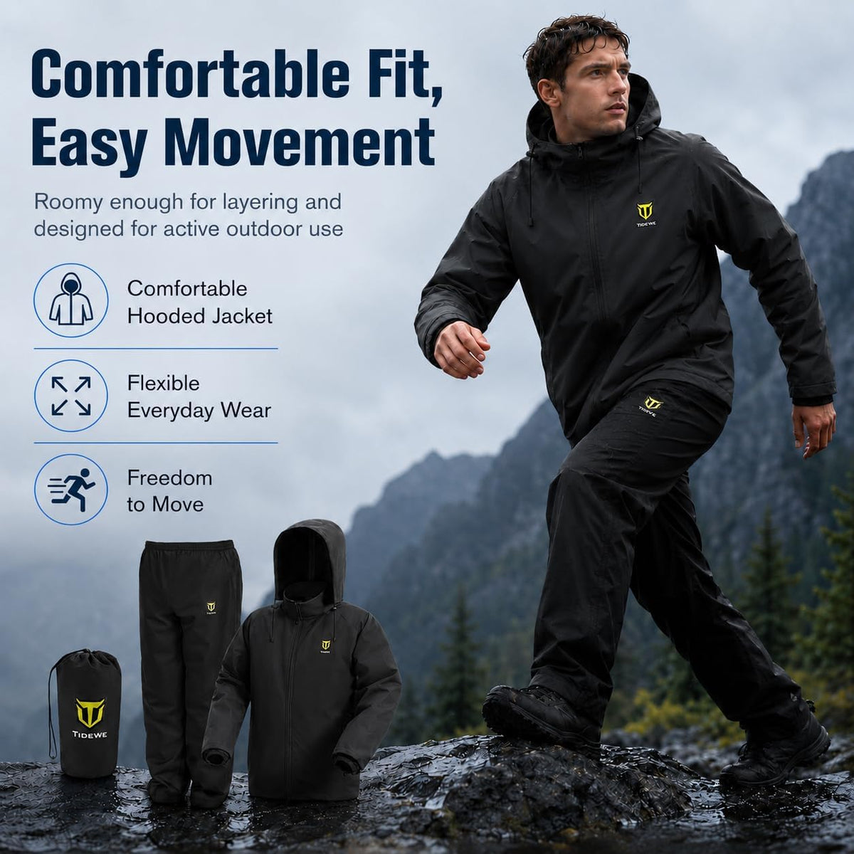 Rain Suit for Men, Waterproof Lightweight 2-Piece Rain Gear