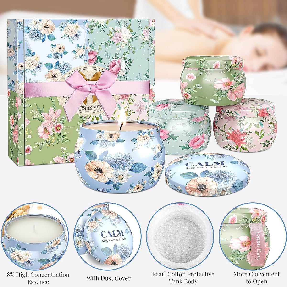 Scented Candle Set, 17.6 Oz, 4 Pack Soy Wax Candles for Home &amp; Travel