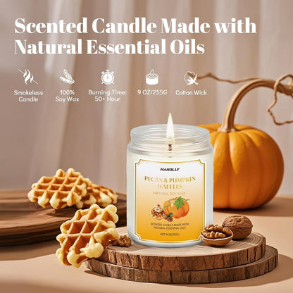 Fall Scented Candle, Pecan &amp; Pumpkin Waffles Scents, 9 Oz Candles for Home
