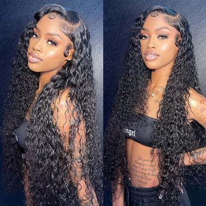 13X4 Lace Front Wig Human Hair - Brazilian Water Wave 26" Glueless Pre-Plucked Wig, 180 Density, Natural Black, Adjustable Straps &amp; 4 Combs, No Shedding, Can Be Dyed &amp; Styled
