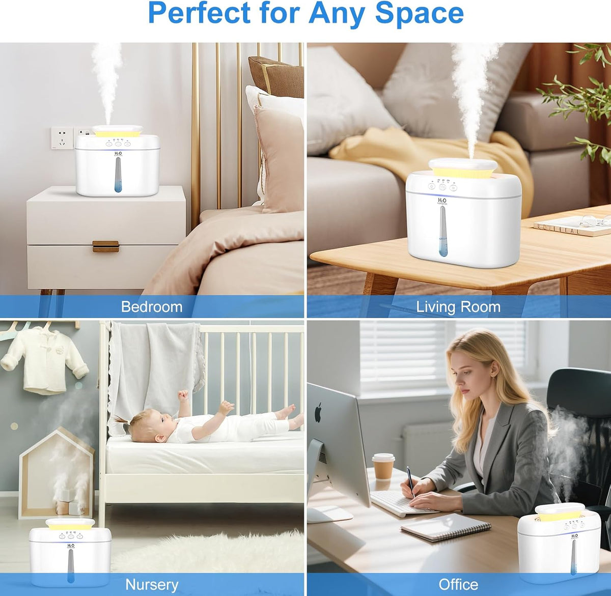 Humidifiers for Bedroom, 2L Top Fill Tank, 30H Runtime l Mist