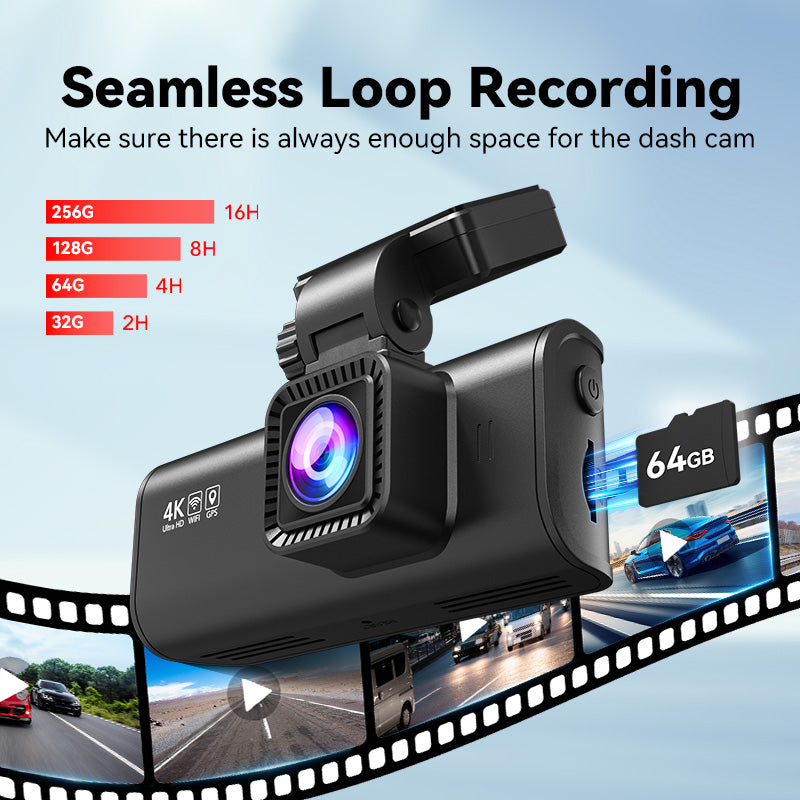 Dash Cam Front and Rear, Dash Cam 4K with Wifi &amp; GPS, 4K/2.5K Front+1080P Rear Dashcam, Dash Camera with Night Vision, 3.18&
