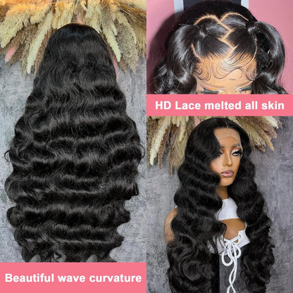 13X6 Body Wave Lace Front Wigs Human Hair 12A 250% Density 30 Inch Lace Frontal Wigs Human Hair Glueless HD Lace Front Wigs Human Hair Natural Color