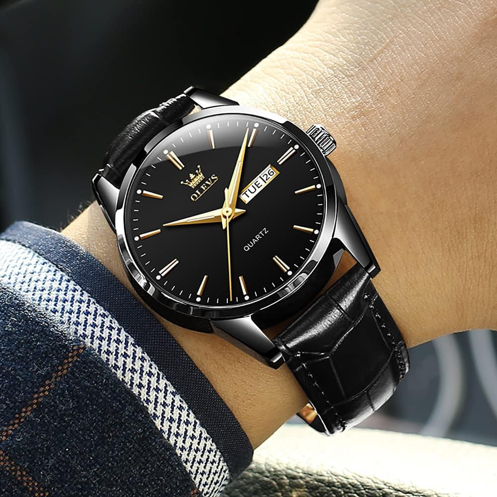 Brown Mens Leather Watch Dress Casual Day Date Quartz Wrist Watch