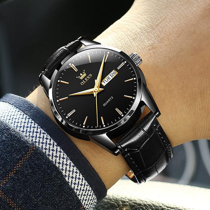 Brown Mens Leather Watch Dress Casual Day Date Quartz Wrist Watch