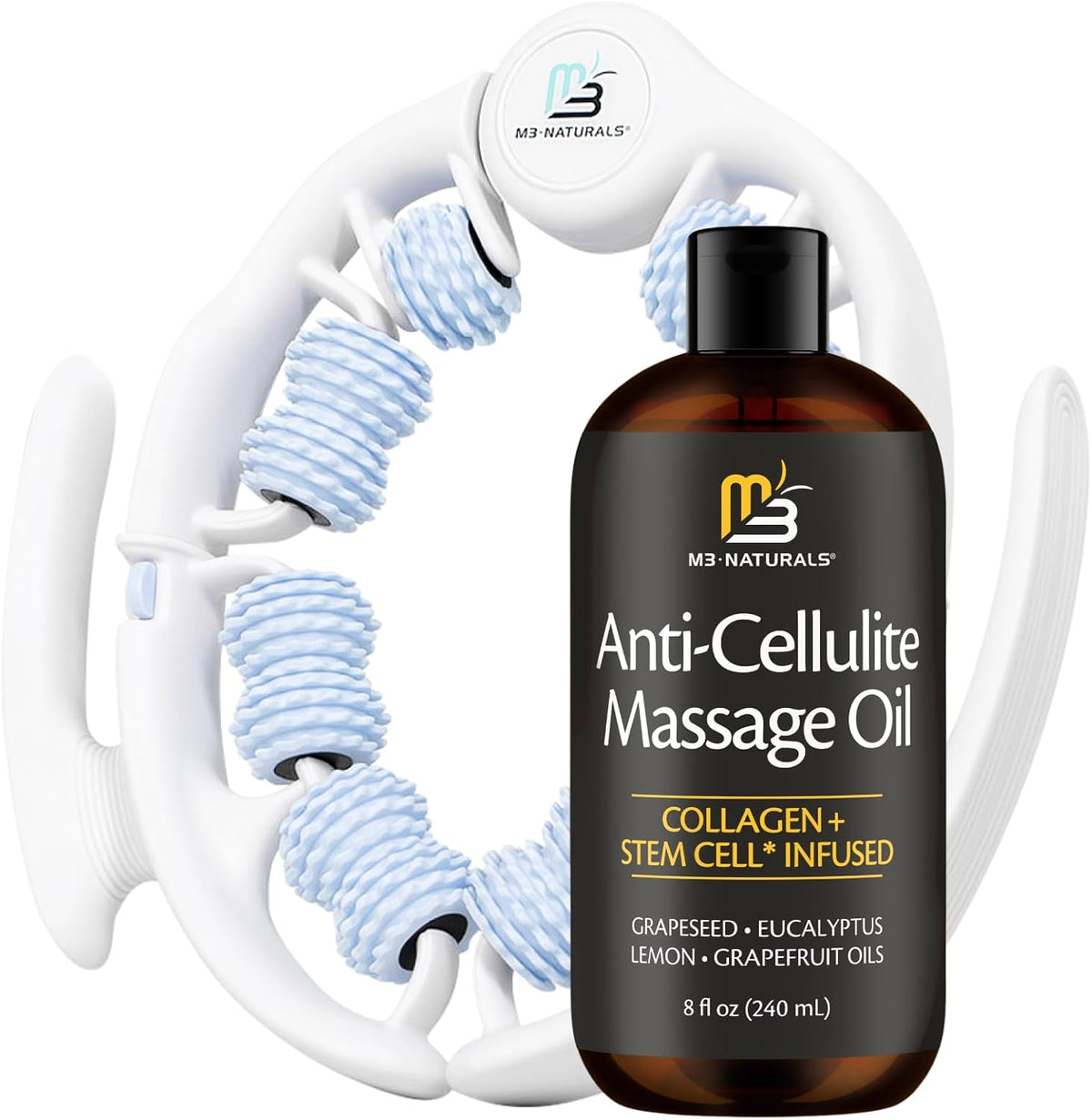Anti Cellulite Massage Oil &amp; Lymphatic Drainage Massager Kit, 8 Fl Oz by M3