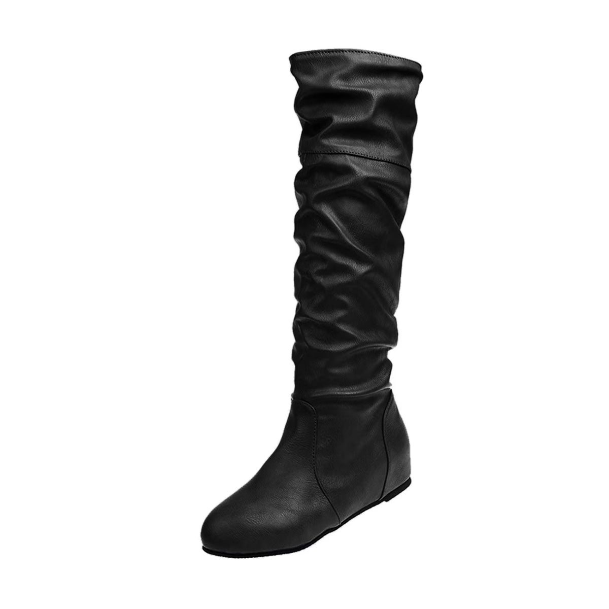 Knee Length Boots for Women Fashion Slouch No Heels Wide Calf Knee High Tall Boots Ladies (Black,10)