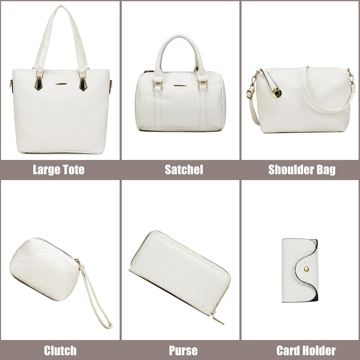 Purses and Handbags for Women Synthetic Leather Tote Crossbody Bags Satchel Purses Set 6Pcs