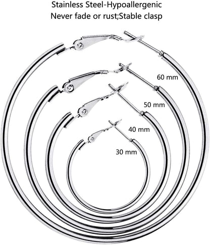 5/12 Pairs Gold Silver Plated Hoop Earrings for Women, Hypoallergenic Stainless Steel Hoops Earrings Set, Lightweight Large Small Hoops Women Earrings Loop Earrings Set