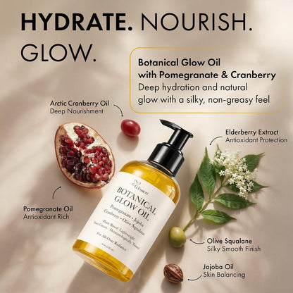 Botanical Body Glow Oil, Plant-Based, All Natural, 8 Oz (236 Ml)
