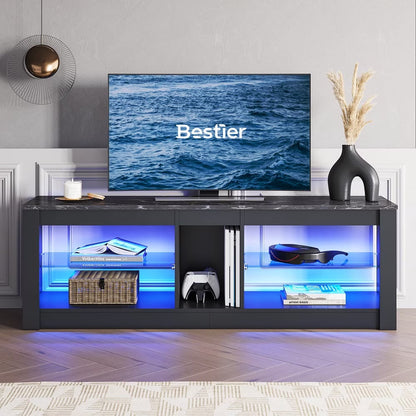 LED TV Stand for 65 Inch Tvs, Entertainment Center with Storage,Tv Console Table for Living Room with Adjustable Shelves,Black Marble