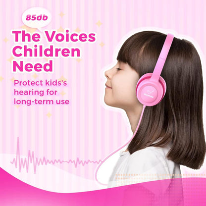 Kids Headphones, Wired Headphones for Kid with Safe Volume Limiter, Kid Headphone with Cord 3.5Mm Jack, On-Ear Girls Boys Toddler Headphone for School
