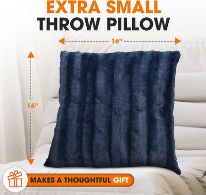 Faux Fur Throw Pillows - Decorative Pillows for Couch, Bed Throw Pillows, Blue Accent Pillows for Bedroom or Living Room Aesthetic, Set of 2 Furry Throw Pillows, 16" X 16"