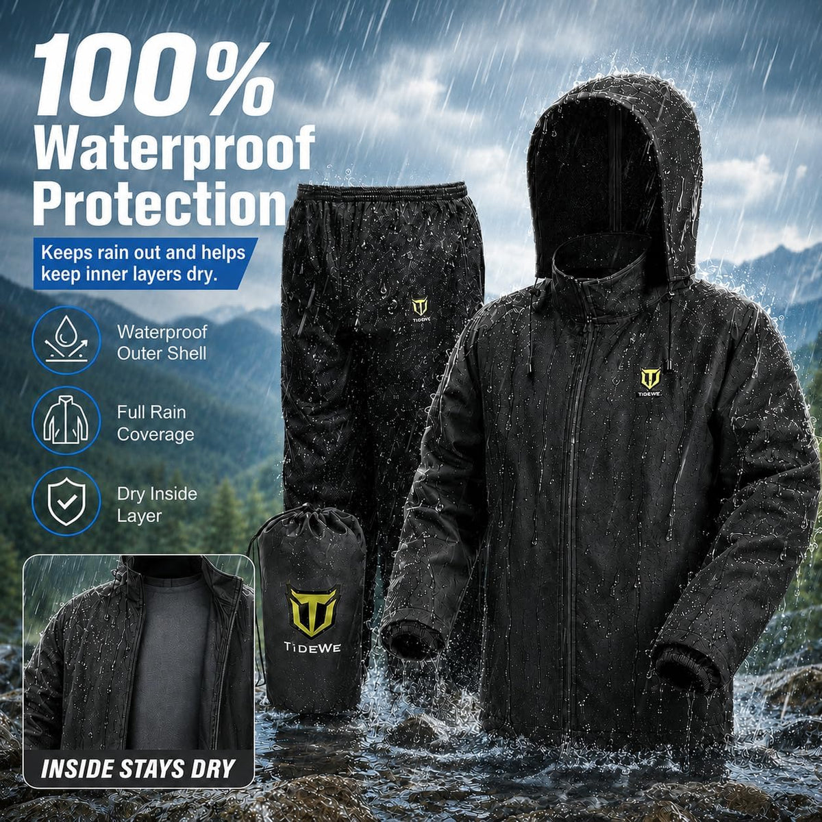 Rain Suit for Men, Waterproof Lightweight 2-Piece Rain Gear