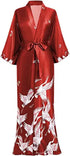 Satin Print Robe Kimono V Neck Knee Length Sleepwear Lounge Belted Fit