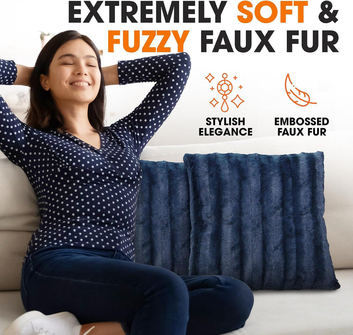 Faux Fur Throw Pillows - Decorative Pillows for Couch, Bed Throw Pillows, Blue Accent Pillows for Bedroom or Living Room Aesthetic, Set of 2 Furry Throw Pillows, 16" X 16"
