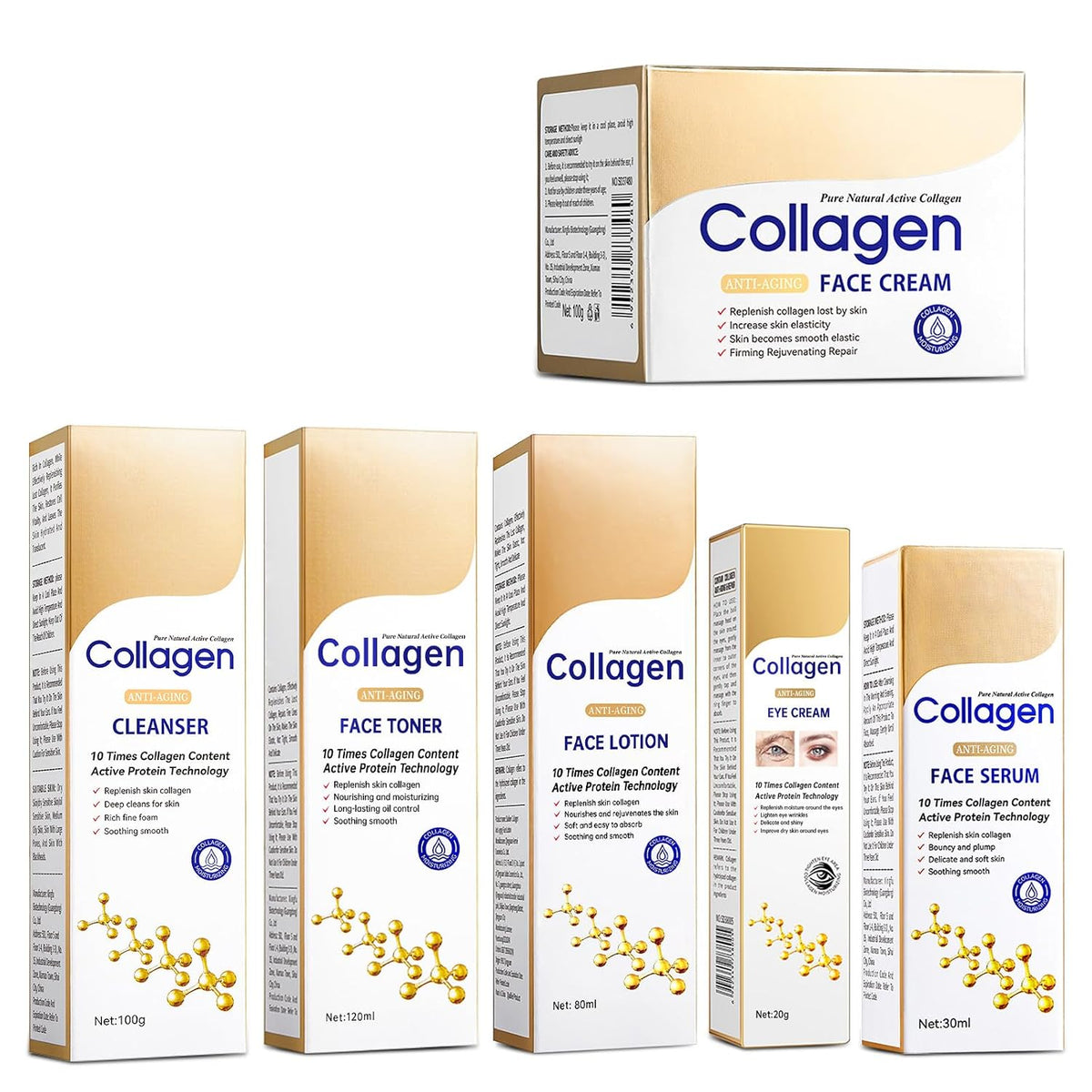 Collagen Skin Care Set, anti Aging Skincare Set for Face, Shrink Pores, Hydrate &amp; Firm Skin, 6 Pcs Individually Packaged Skincare Kits for Women with Cleanser, Toner, Lotion, Serum, Cream, Eye Cream.