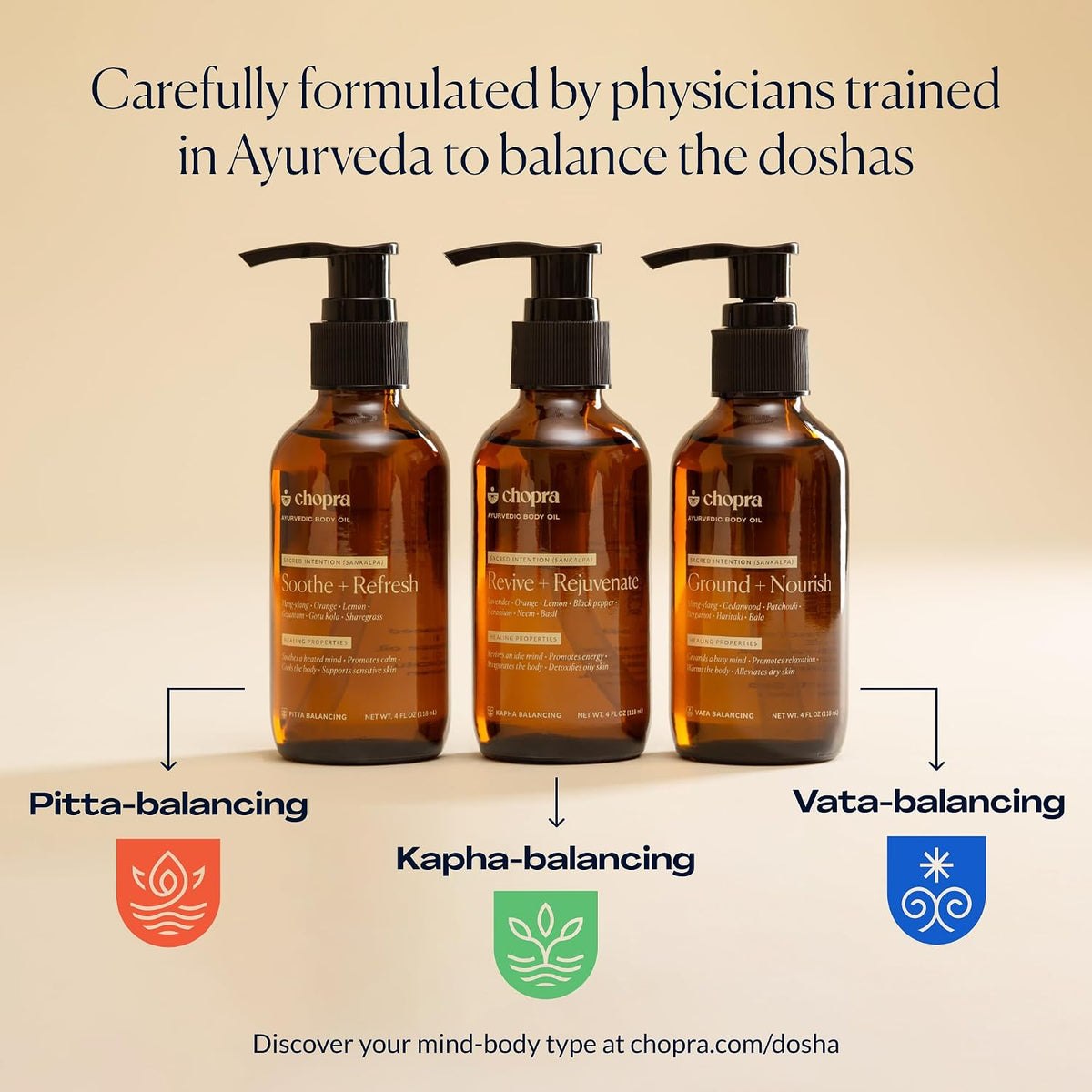 Ayurvedic Body Oil Trio | Sacred Intention (Sankalpa) | Healing Properties to Alleviate Dry Skin &amp; Ground a Busy Mind