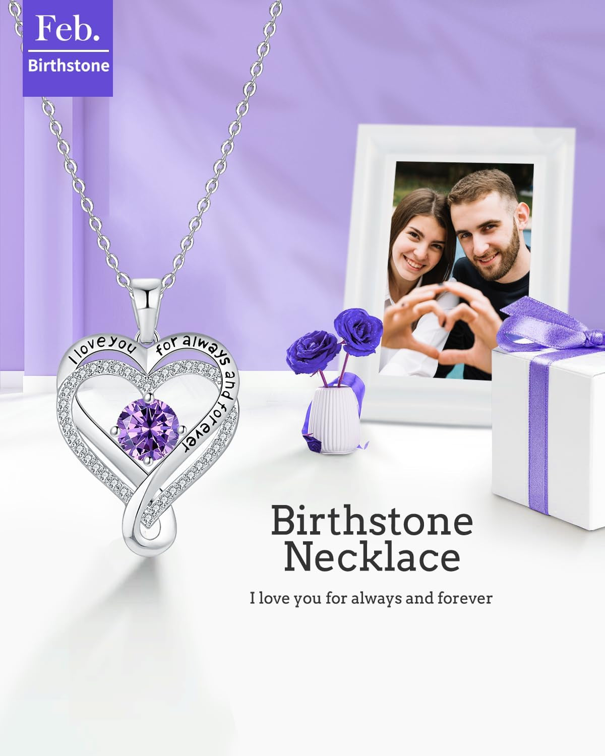 Jewelry for Women Wife Infinity Heart Birthstone I Love You Necklace S925 Anniversary Women Necklaces for Her Wife Birthday Gift Ideas, Birthday Present for Girlfriend Mom Daughter Sterling Silver