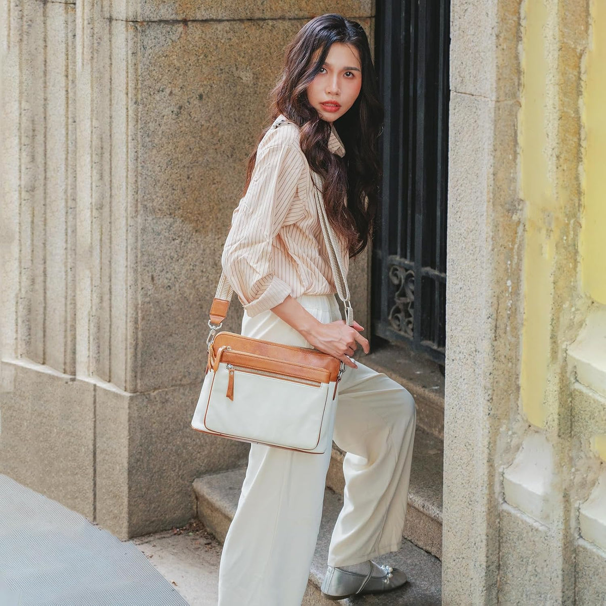 Genuine Leather Crossbody Bags for Women - Cute Small Crossbody Purse with Wide Strap for Travel, Work &amp; Daily