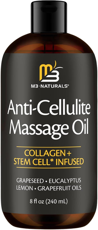 Anti Cellulite Massage Oil &amp; Lymphatic Drainage Massager Kit, 8 Fl Oz by M3