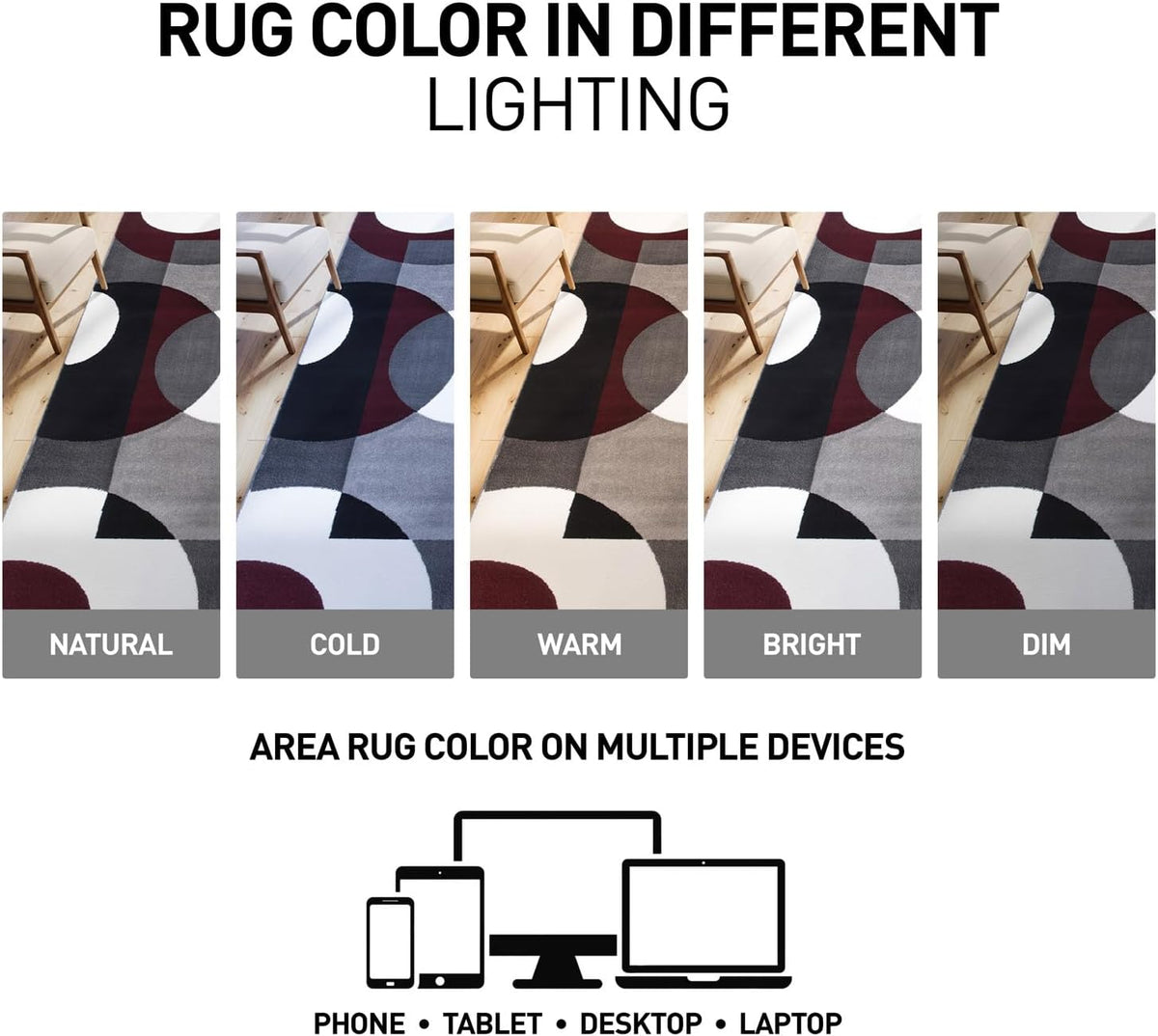 Circles Modern Soft Living Room Runner Rug Burgundy 2&