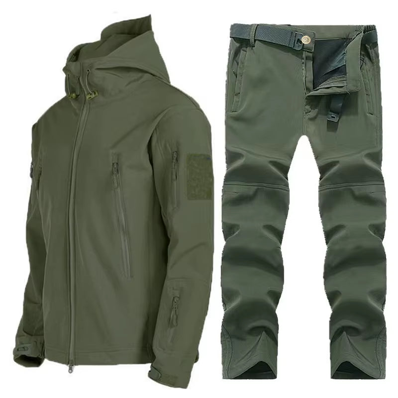 Winter Autumn Tactical Jackets Elastic Men Fleece Waterproof Suits Fishing Warm Hiking Camping Tracksuits Set Hood Coat S-5XL