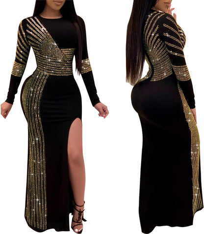 Women Sexy Birthday Dress Hot Drilling Process Sexy Dress Party Club Night Dress (Gold 3, 3XL)…