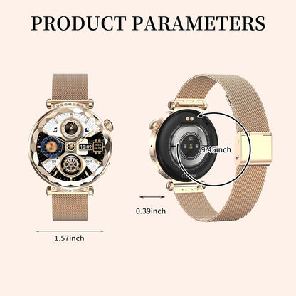 Smart Watch for Women, Fitness Tracker for Android/Ios, 1.19" AMOLED Screen Smartwatches with Female Cycle, Heart Rate, Sleep Monitor, Activity Tracking (2 Watch Bands) (Gold)