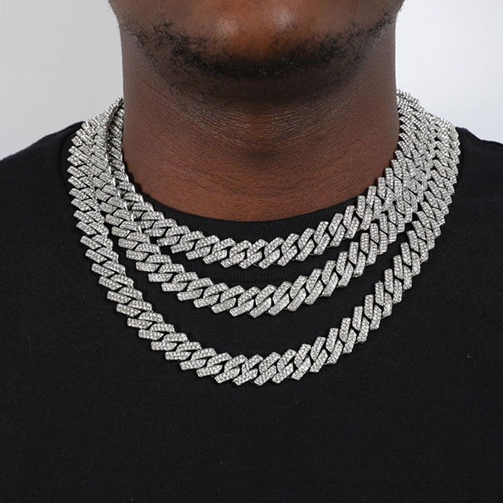 Mens Silver Gold Cuban Link Chain for Men Women Diamond Necklace Chain Iced Out Chain Miami Cuban Link Bracelet Men Hip Hop Jewelry for Men and Women Jewelry Gift