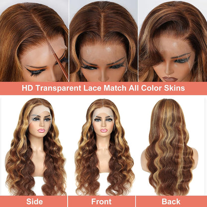26 Inch Highlight Ombre Lace Front Wig Human Hair 13X6 HD Lace Body Wave