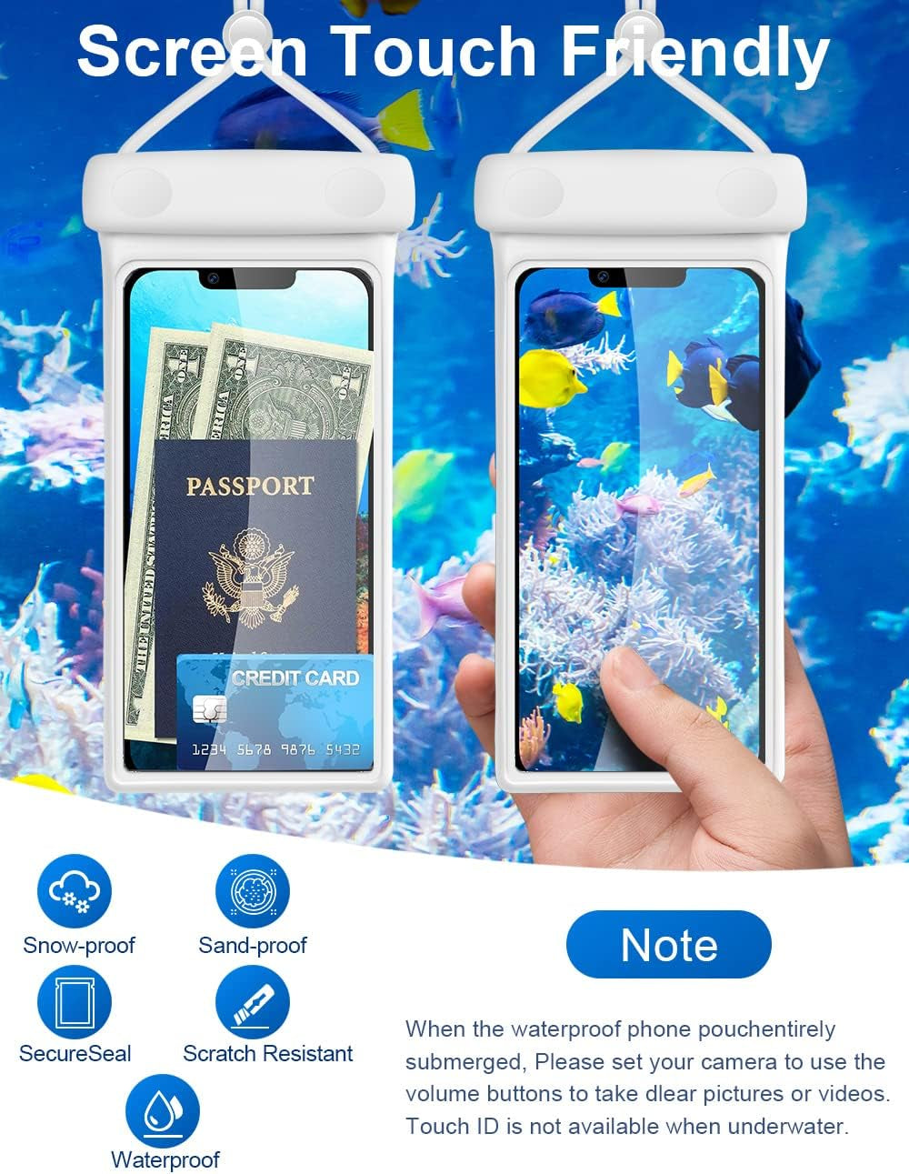 Waterproof Phone Pouch, Waterproof Phone Case for Iphone 17 16 15 14 13 Pro Max XS Samsung, IPX8 3D Cellphone Dry Bag Beach Essentials (2 Pack - Duke Black &amp; White7.0, 7 Inch)