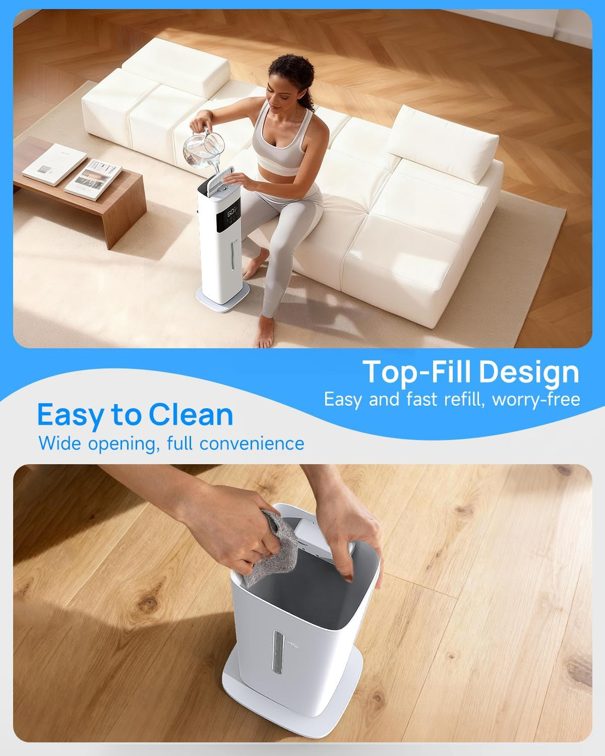 Warm &amp; Cool Mist Humidifiers for Bedroom, Top-Fill Humidifier Large Room with Essential Oil Diffuser, Large Room Humidifiers for Home Baby Nursery Office Plants, White