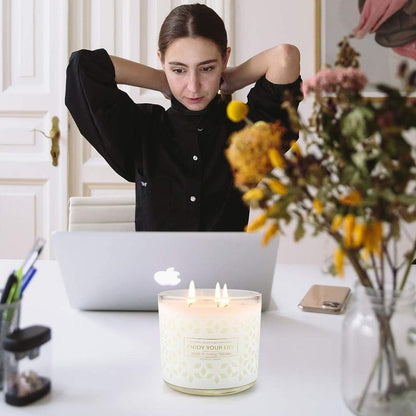 Scented Jar Candles for Home,3 Wick Aromatherapy Large Candles,250 Hours 29 Oz Soy Wax Lavender Stress Relief Candles Mother&
