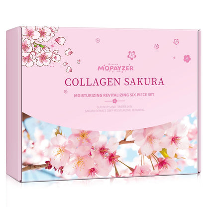 Collagen Sakura Skincare Gift Set, Cherry Blossom Skin Care Set for Teen Girls &amp; Women, Moisturizing &amp; Revitalizing Skin, 6Pcs Collagen Skin Care Routine Kits for Face, Korean Daily Skin Care