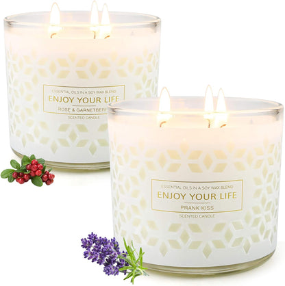 Scented Jar Candles for Home,3 Wick Aromatherapy Large Candles,250 Hours 29 Oz Soy Wax Lavender Stress Relief Candles Mother&