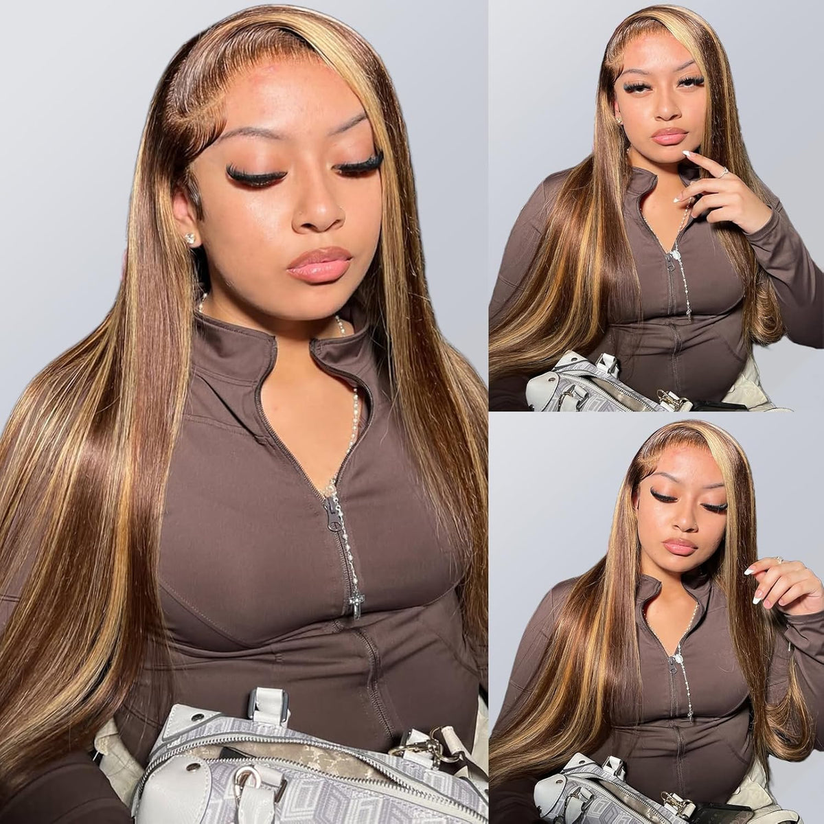 13X6 Ombre Lace Front Wig Human Hair Highlight Straight Wig 30 Inch