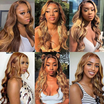 26 Inch Highlight Ombre Lace Front Wig Human Hair 13X6 HD Lace Body Wave