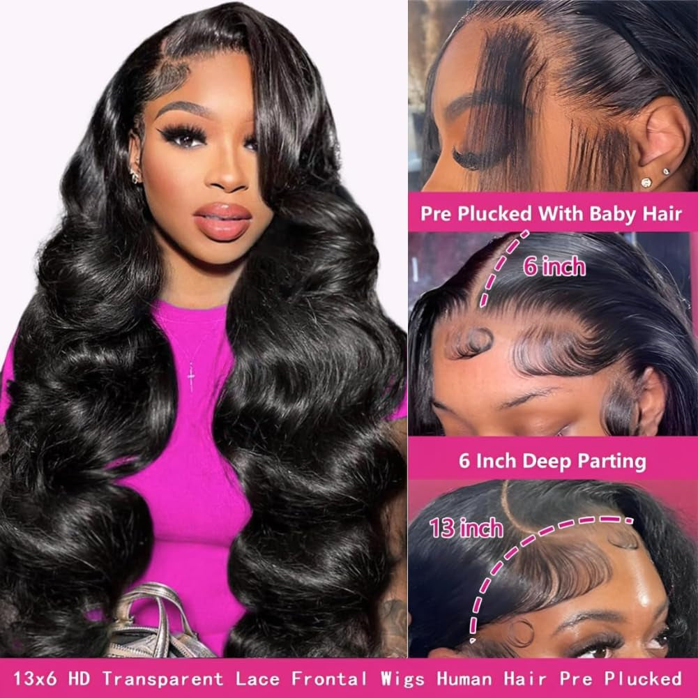 13X6 30 Inch Body Wave Lace Front Wig Human Hair 220 Density HD Lace Front Wigs Human Hair Pre Plucked Glueless Wig 100% Virgin Human Hair Lace Front Wigs for Women
