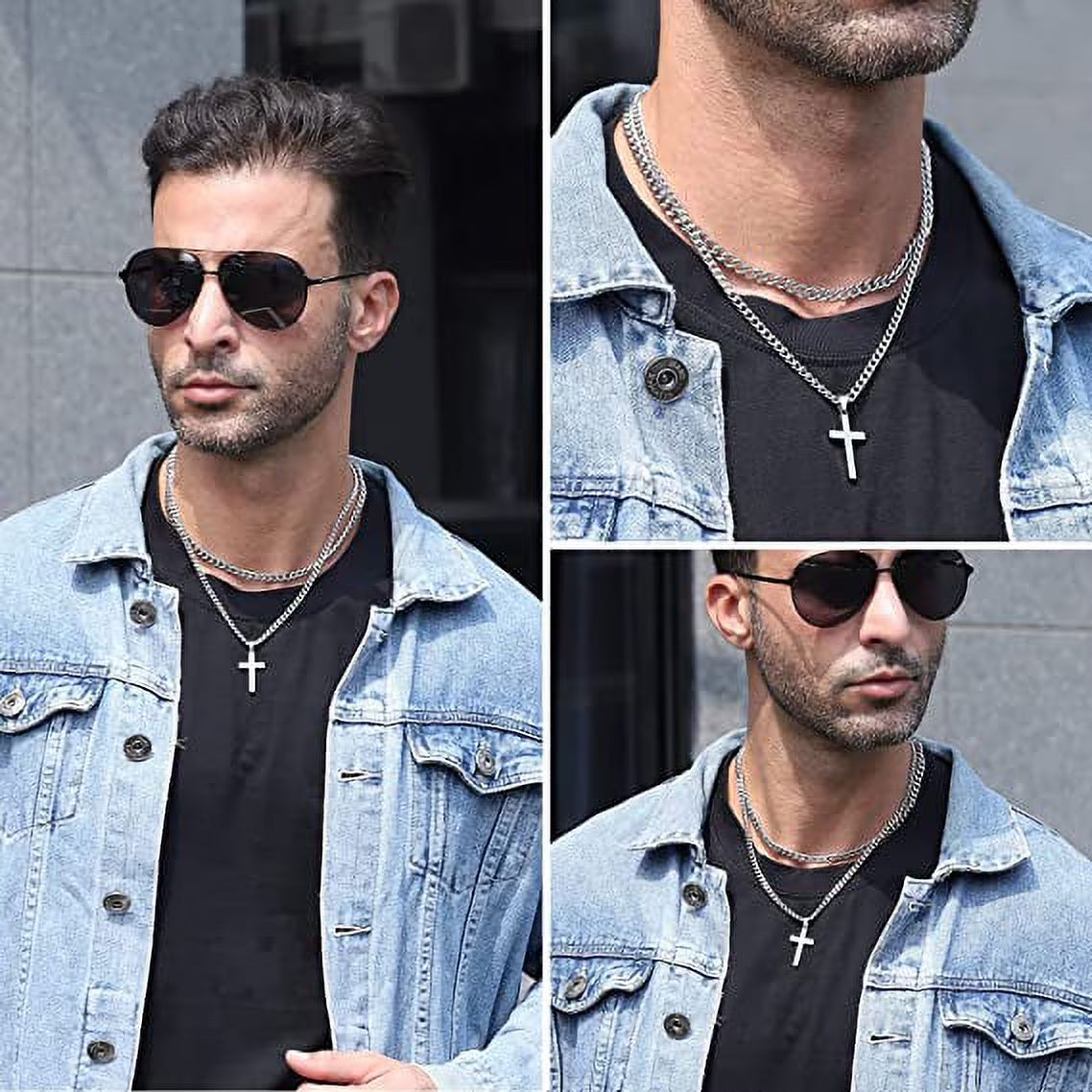 2025 Graduation Gifts for Him Teenages Teen Boyfriend Brother Son Grandson Graduates Silver Cross Necklace Pendant Chain Set Catholic Religious Christian Jewelry Gifts Ideas Age