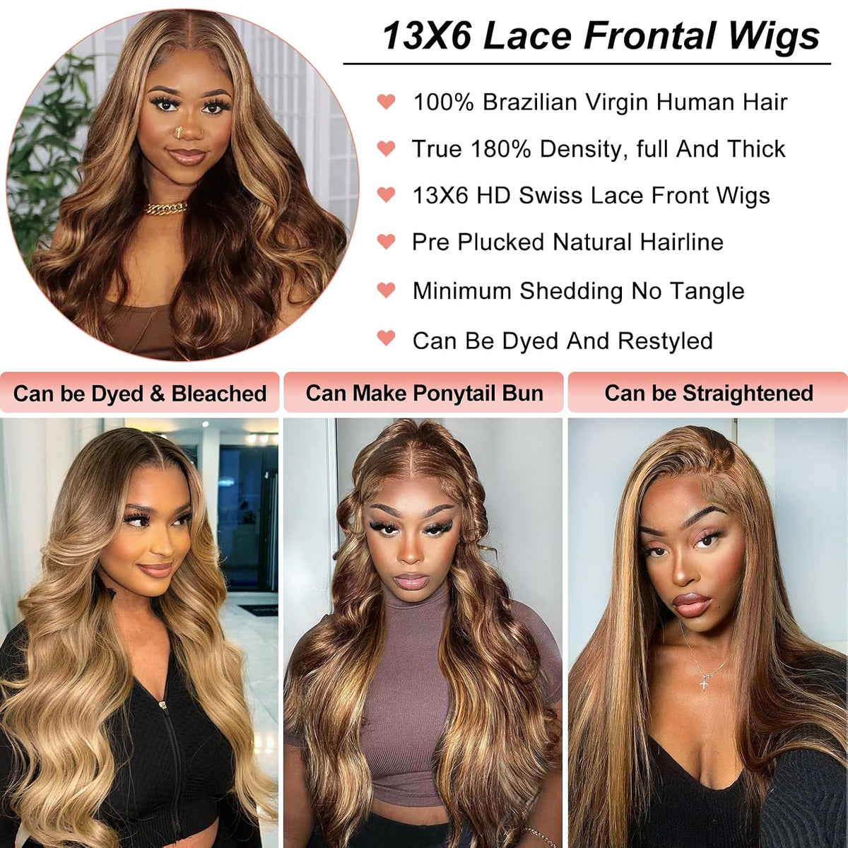 26 Inch Highlight Ombre Lace Front Wig Human Hair 13X6 HD Lace Body Wave